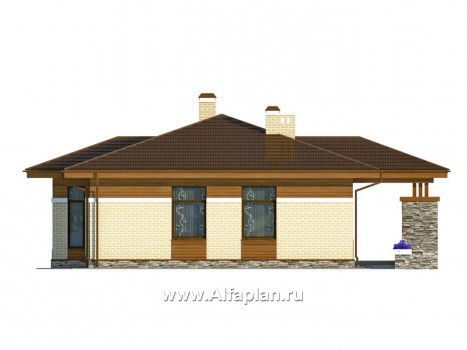 Проекты домов Альфаплан - Проект одноэтажного загородного дома из газобетона - превью фасада №4
