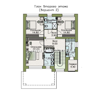 «Эрго» - проект дома 10х10м, планировка с террасой со стороны входа, с удобной планировкой - превью план дома