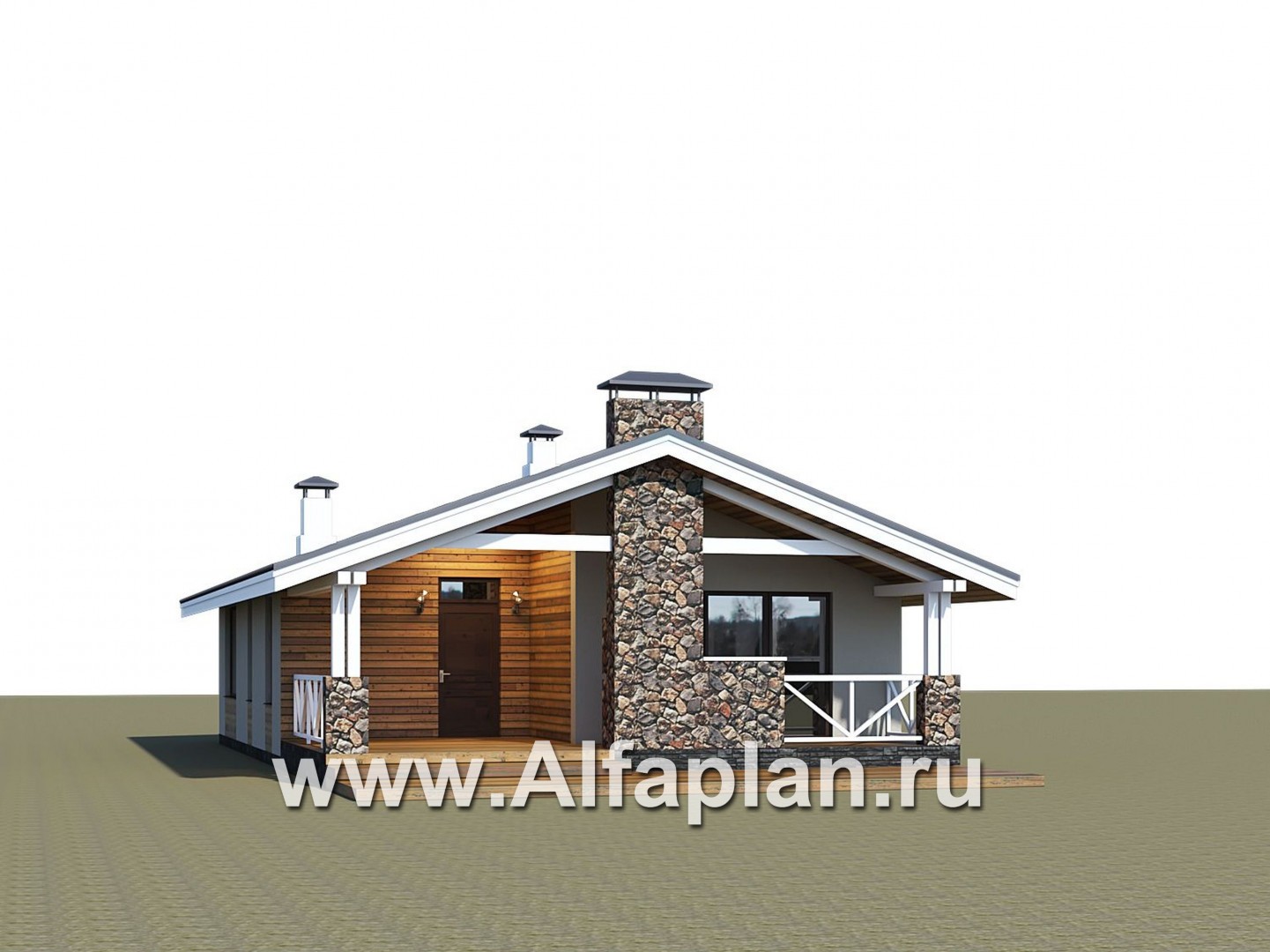 «Мелета» - проект одноэтажного дома из газобетона, 2 спальни, с террасой, в скандинавском стиле - дизайн дома №1