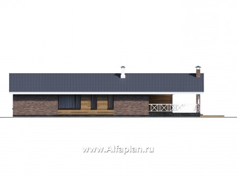 Проекты домов Альфаплан - «Эвтерпа» - одноэтажный дом с  тремя спальнями для узкого участка - превью фасада №2