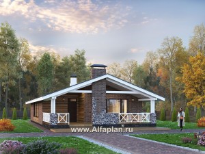 Проекты домов Альфаплан - «Эвтерпа» - одноэтажный дом с  тремя спальнями для узкого участка - превью основного изображения
