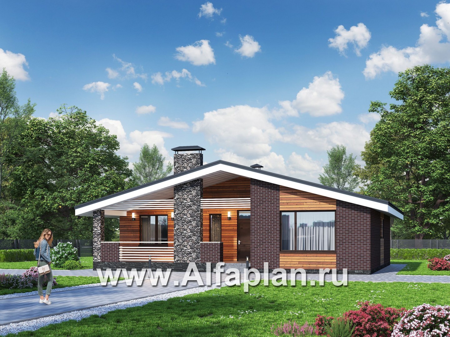 918A «Веда» - проект одноэтажного дома с сауной, с террасой, с двускатной  крышей: цена | Купить готовый проект с фото и планировкой