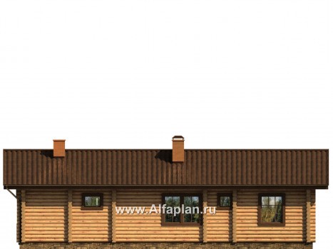Проекты домов Альфаплан - Проект одноэтажного бревенчатого дома для отдыха - превью фасада №4