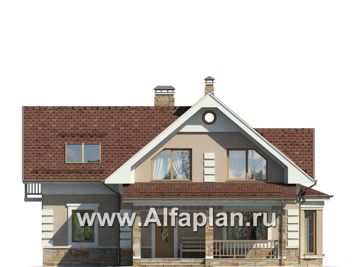 Проекты домов Альфаплан - Проект уютного загородного дома с верандой - изображение фасада №1