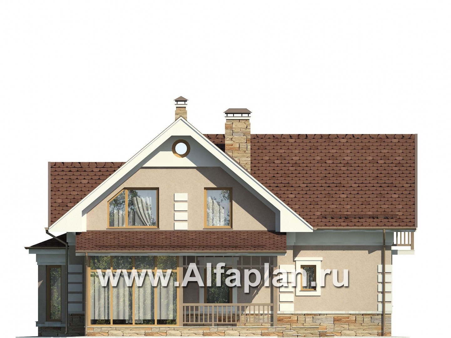 Проекты домов Альфаплан - Проект уютного загородного дома с верандой - изображение фасада №3