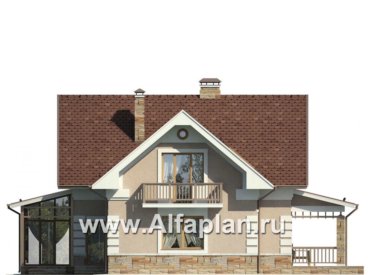 Проекты домов Альфаплан - Проект уютного загородного дома с верандой - изображение фасада №4
