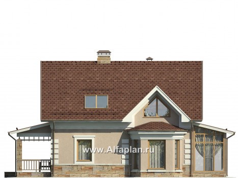 Проекты домов Альфаплан - Проект уютного загородного дома с верандой - превью фасада №2