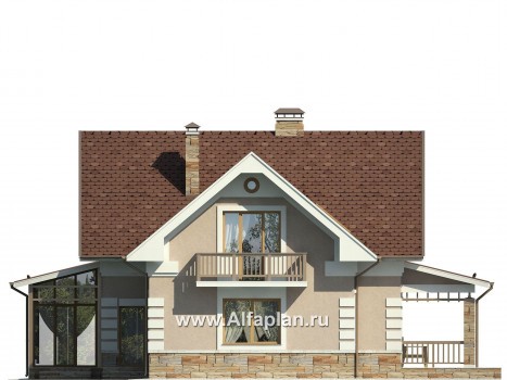 Проекты домов Альфаплан - Проект уютного загородного дома с верандой - превью фасада №4