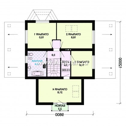 Проект дома с мансардой, планировка с гостевой квартирой, с эркером и с террасой - превью план дома