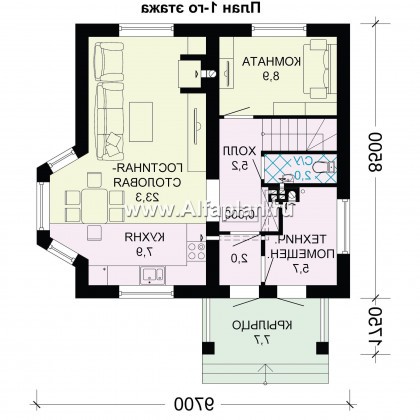 Проекты домов Альфаплан - Экономичный дом для маленького участка - превью плана проекта №1