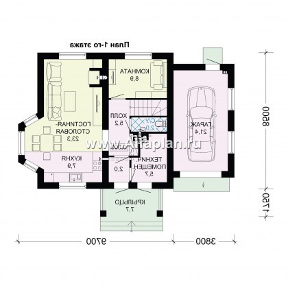 Проекты домов Альфаплан - Проект экономичного дома с гаражом - превью плана проекта №1