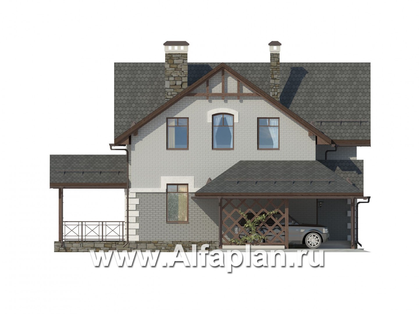Проекты домов Альфаплан - Компактный коттедж с навесом - изображение фасада №3