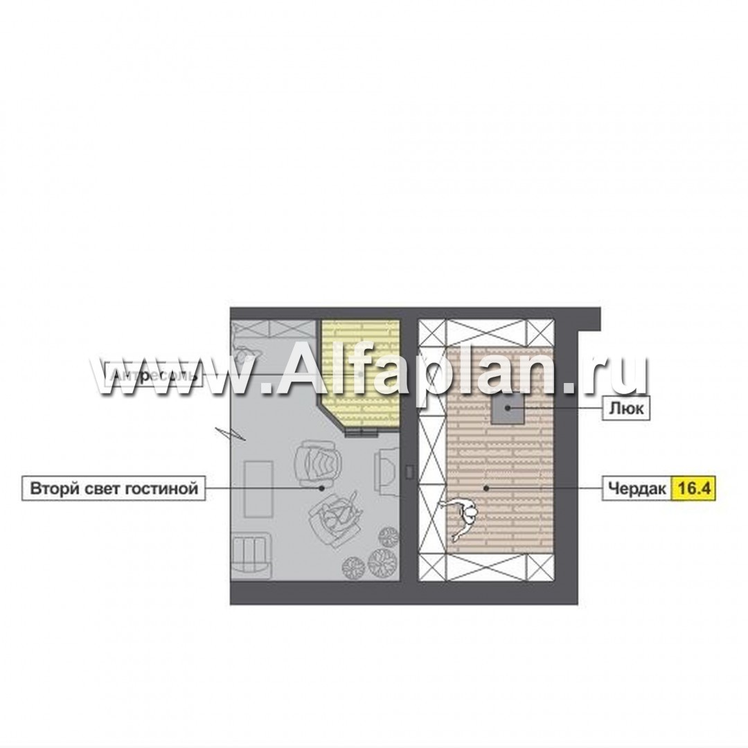 Проекты домов Альфаплан - Одноэтажный дом с тремя спальнями - план проекта №2