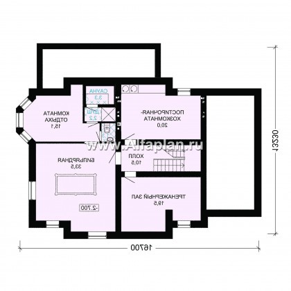 Проект дома с мансардой, план с эркером и с террасой, с гаражом и с цокольным этажом - превью план дома