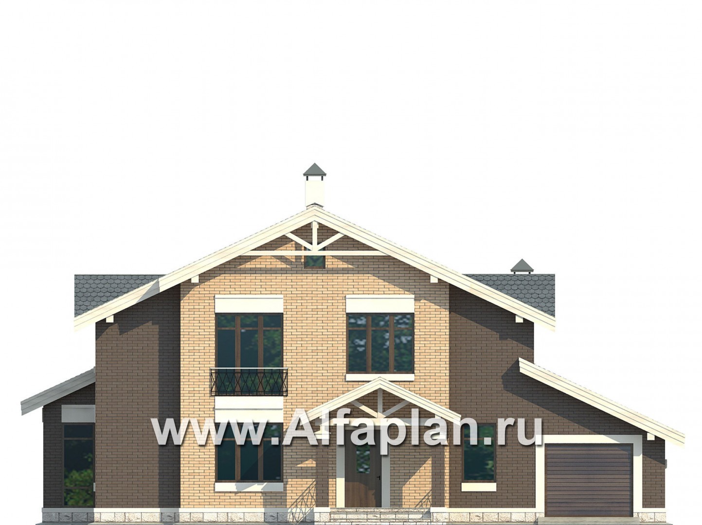 Проекты домов Альфаплан - Проект современного дома с гаражом на две машины - изображение фасада №1