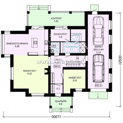 Проекты домов Альфаплан - Проект современного дома с гаражом на две машины - превью плана проекта №1