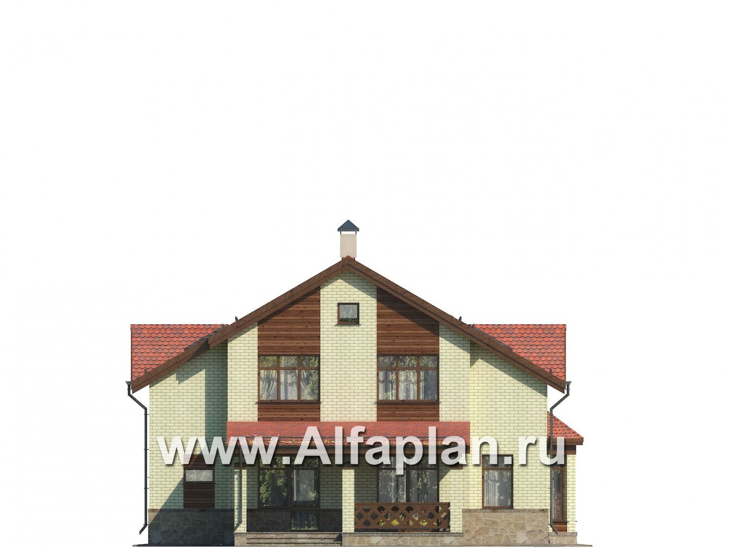 Проекты домов Альфаплан - Проект двухэтажного дома с пятью спальнями - изображение фасада №2