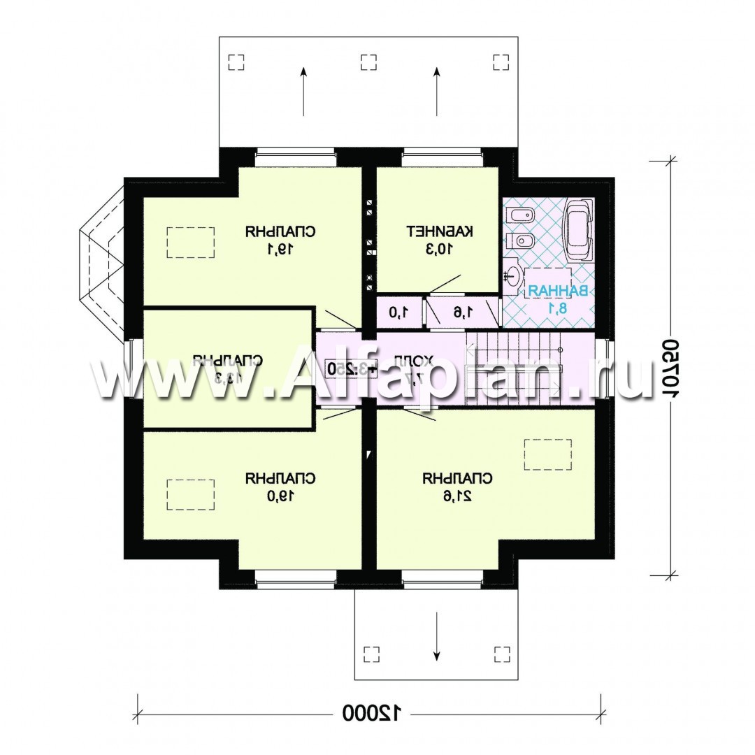 Проекты домов Альфаплан - Проект двухэтажного дома с пятью спальнями - изображение плана проекта №2