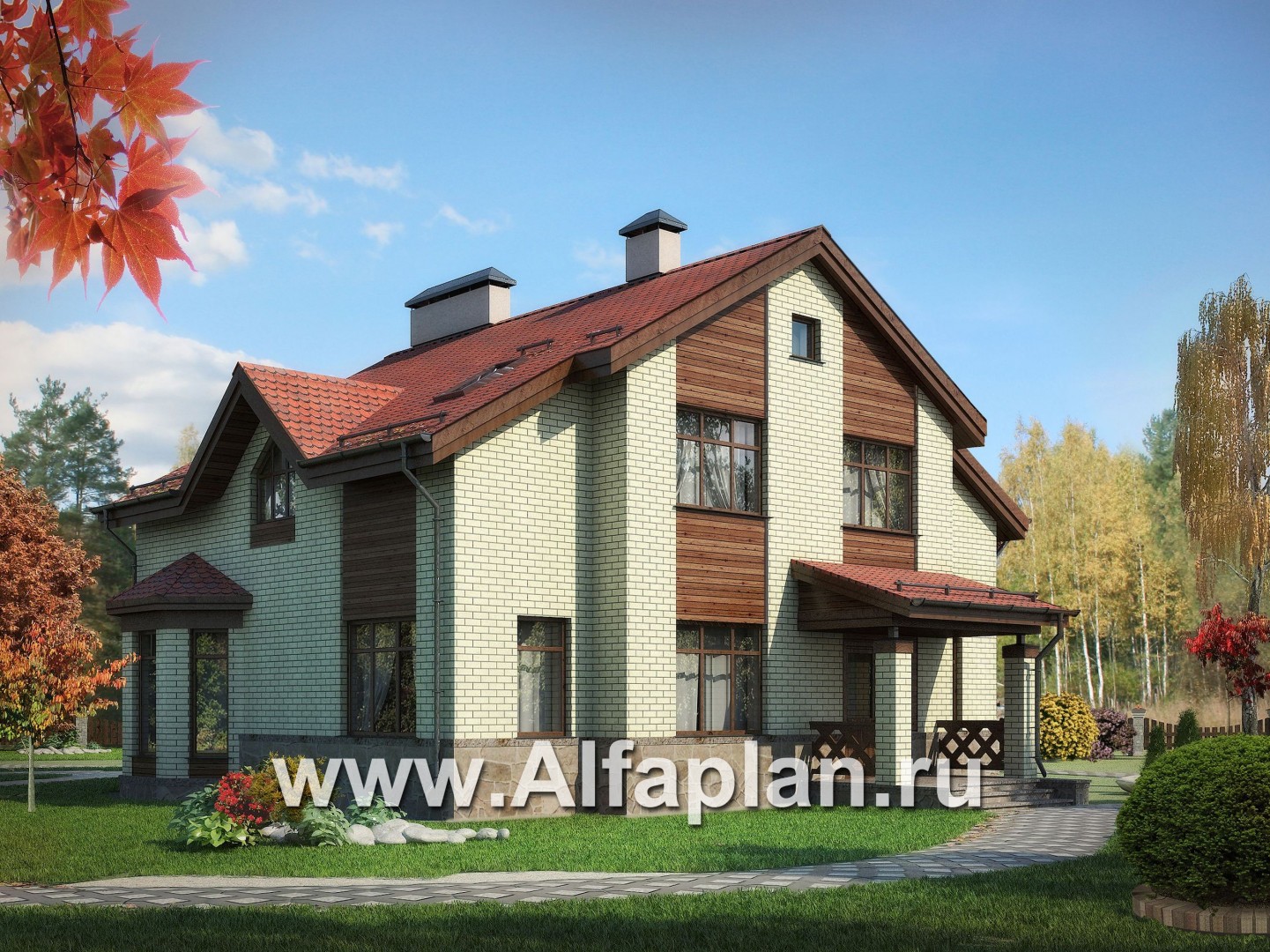 Проекты домов Альфаплан - Проект двухэтажного дома с пятью спальнями - основное изображение