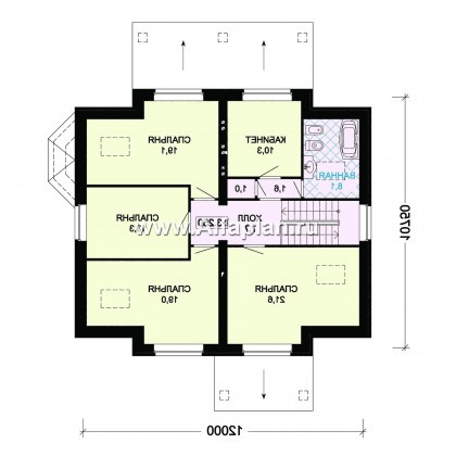 Проекты домов Альфаплан - Проект двухэтажного дома с пятью спальнями - превью плана проекта №2
