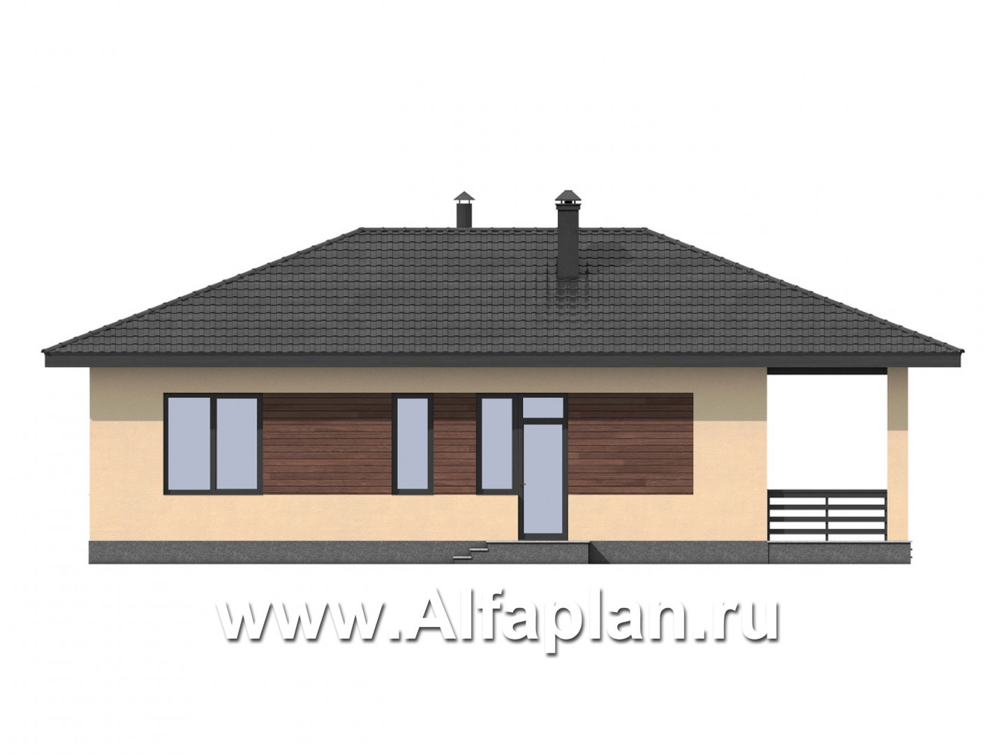 Проекты домов Альфаплан - Одноэтажный дом из газобетона - изображение фасада №4