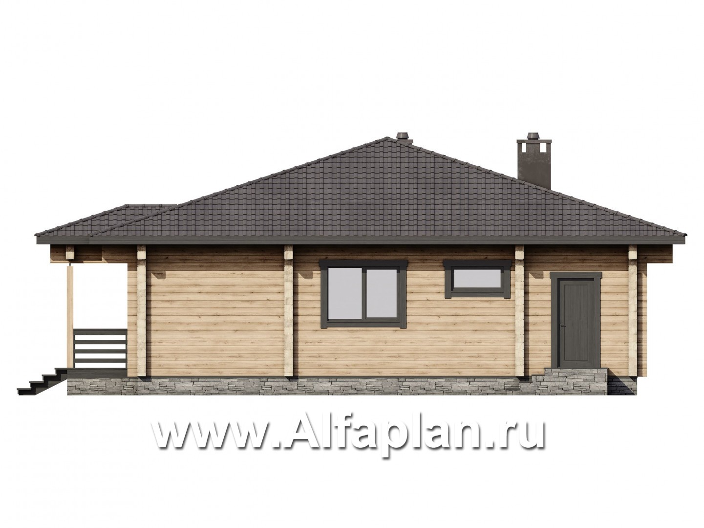 Проекты домов Альфаплан - Проект одноэтажного  дома  из бруса для отдыха - изображение фасада №4