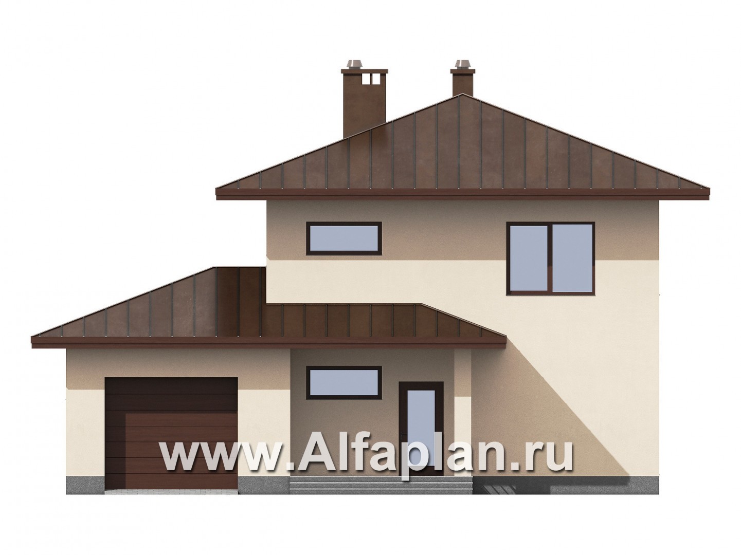 Проекты домов Альфаплан - Соверменный двухэтажный дом из газобетона с гаражом - изображение фасада №1