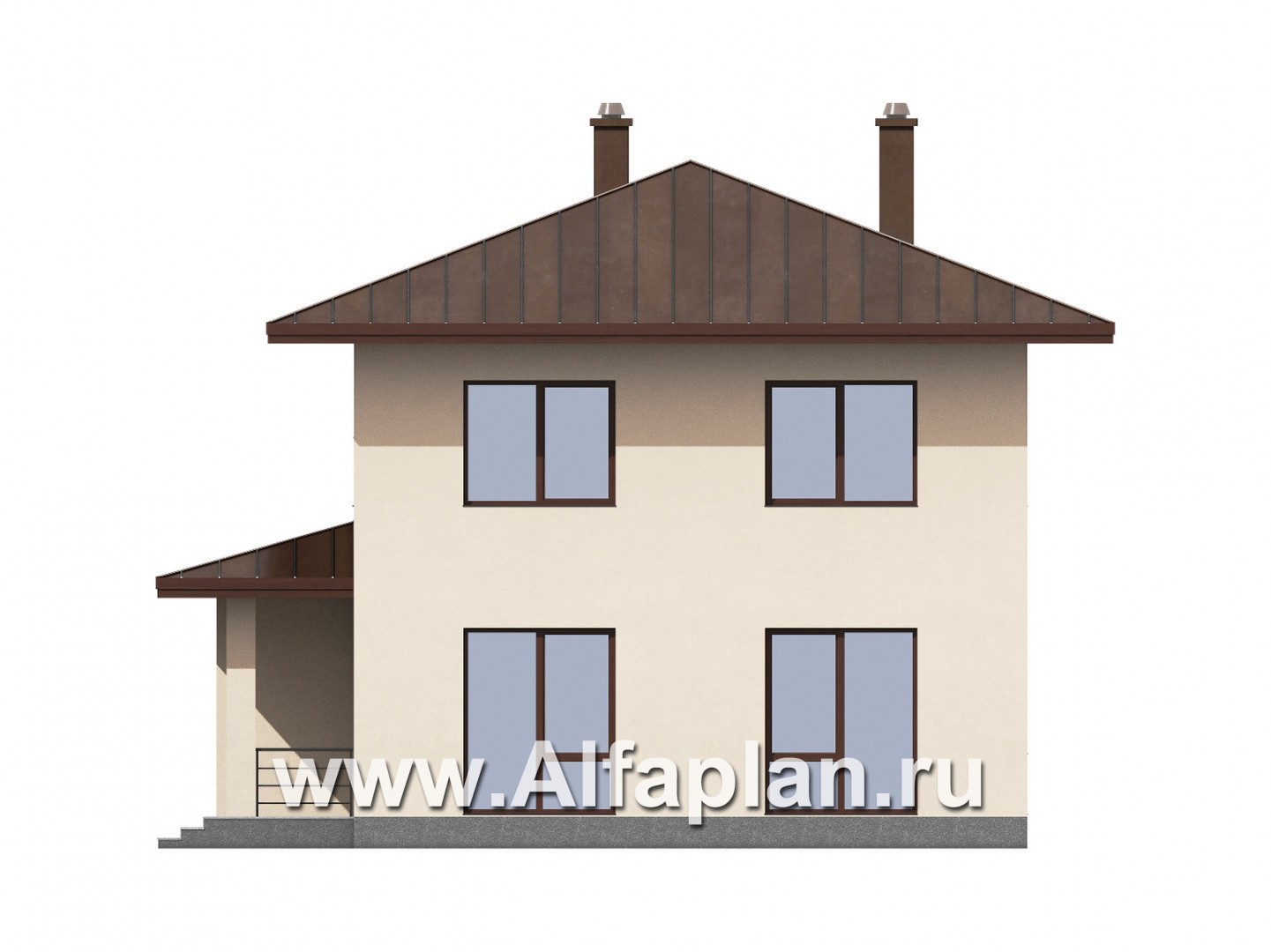 Проекты домов Альфаплан - Соверменный двухэтажный дом из газобетона с гаражом - изображение фасада №2