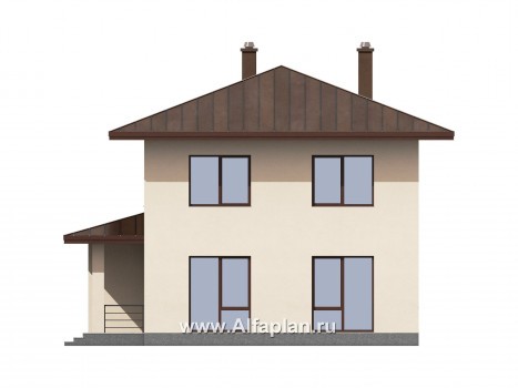 Проекты домов Альфаплан - Соверменный двухэтажный дом из газобетона с гаражом - превью фасада №2