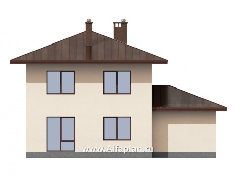 Проекты домов Альфаплан - Соверменный двухэтажный дом из газобетона с гаражом - превью фасада №4