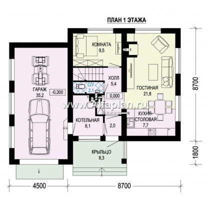 Проекты домов Альфаплан - Соверменный двухэтажный дом из газобетона с гаражом - превью плана проекта №1