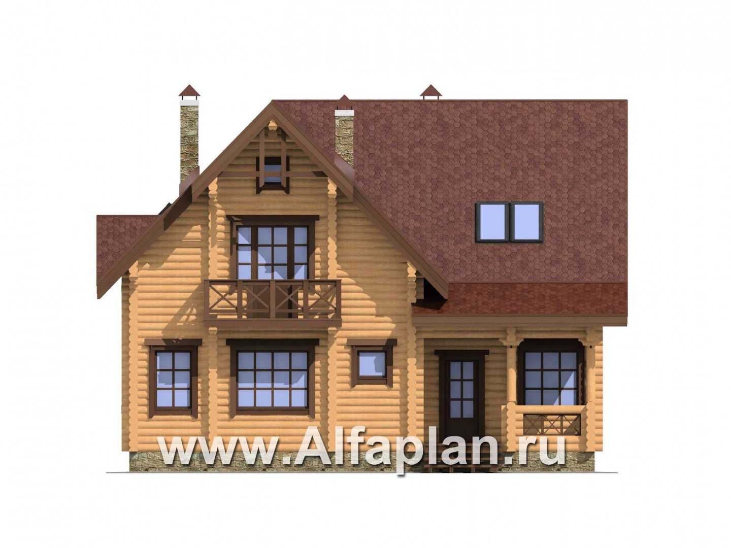 Проекты домов Альфаплан - Проект деревянного дома с верандой - изображение фасада №2