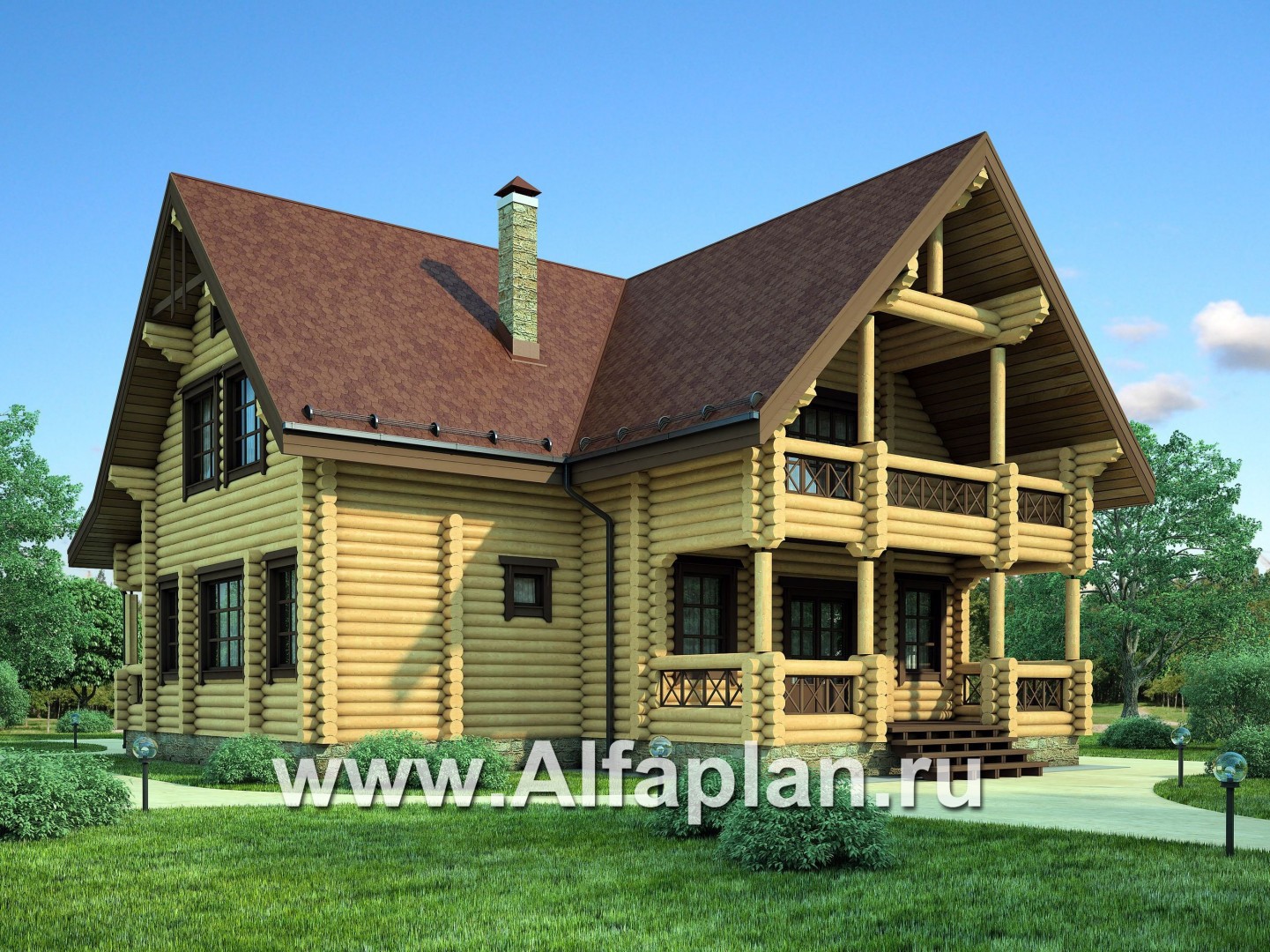Проекты домов Альфаплан - Проект деревянного дома с верандой - дополнительное изображение №1