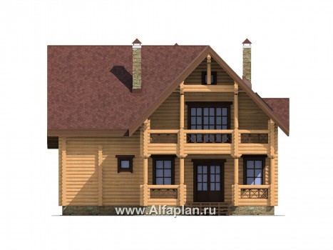 Проекты домов Альфаплан - Проект деревянного дома с верандой - превью фасада №1