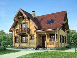 Проекты домов Альфаплан - Проект деревянного дома с верандой - превью основного изображения