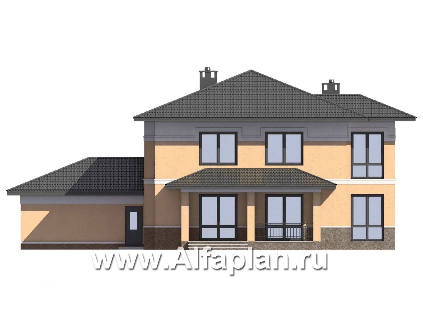 Проекты домов Альфаплан - Проект двухэтажного коттеджа с большим гаражом - изображение фасада №2