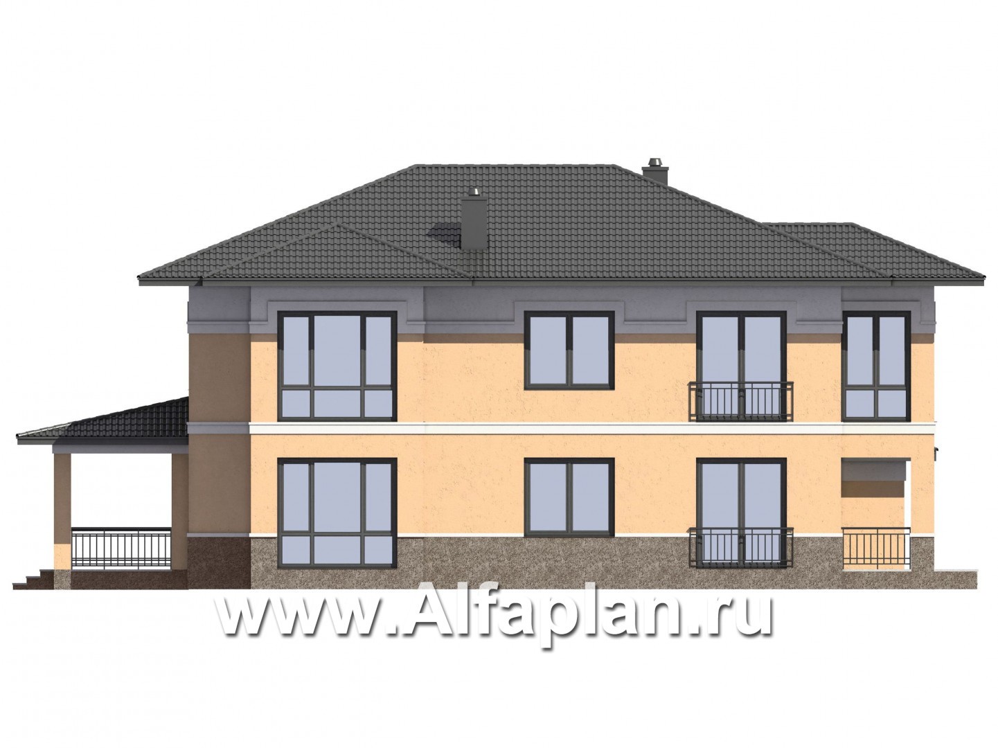 Проекты домов Альфаплан - Проект двухэтажного коттеджа с большим гаражом - изображение фасада №3