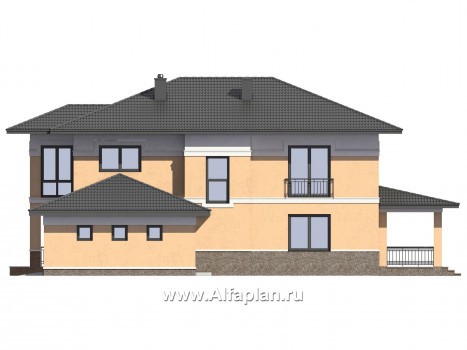 Проект двухэтажного дома из газобетона, планировка с гостевой и спальней на 1 эт, с террасой и с гаражом на 2 авто, в современном стиле - превью фасада дома