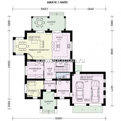 Проекты домов Альфаплан - Проект двухэтажного коттеджа с большим гаражом - превью плана проекта №1