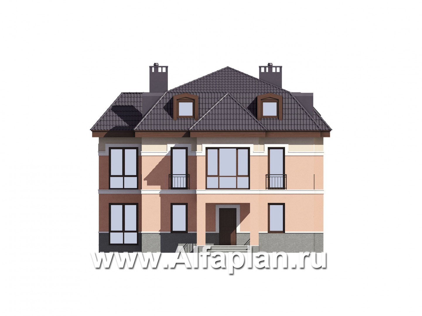 Проекты домов Альфаплан - Проект двухэтажного коттеджа с эксплуатируемой мансардой - изображение фасада №3