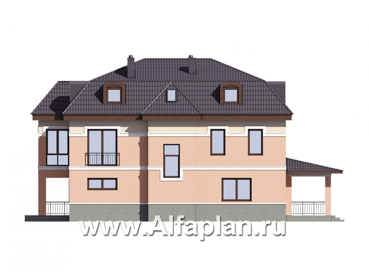 Проекты домов Альфаплан - Проект двухэтажного коттеджа с эксплуатируемой мансардой - изображение фасада №4