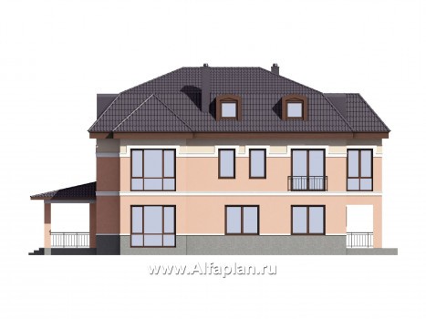 Проекты домов Альфаплан - Проект двухэтажного коттеджа с эксплуатируемой мансардой - превью фасада №2