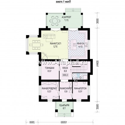 Проекты домов Альфаплан - Проект двухэтажного коттеджа с эксплуатируемой мансардой - превью плана проекта №1