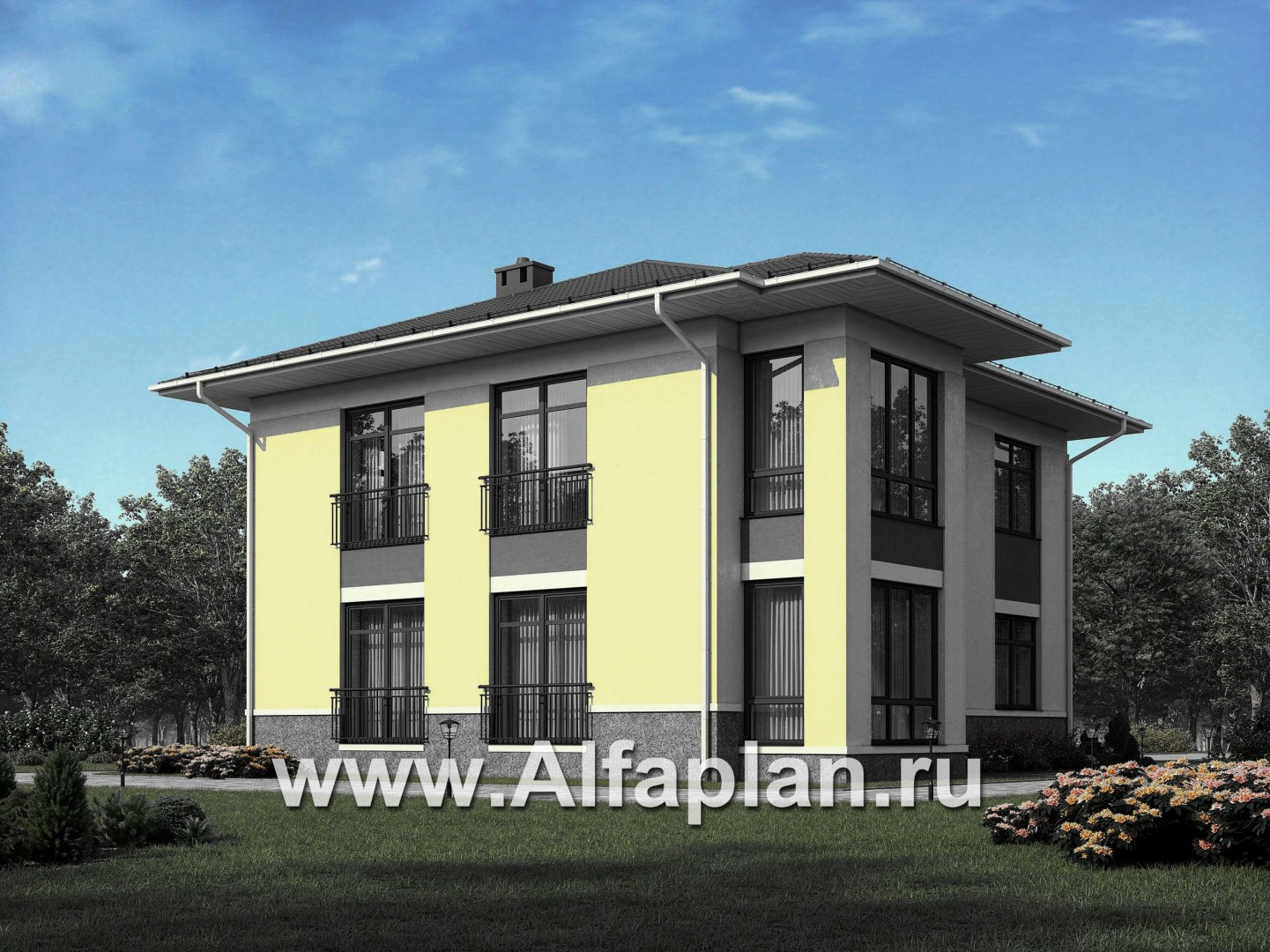 Проекты домов Альфаплан - Проект двухэтажного  кирпичного дома (пять спален) - дополнительное изображение №1