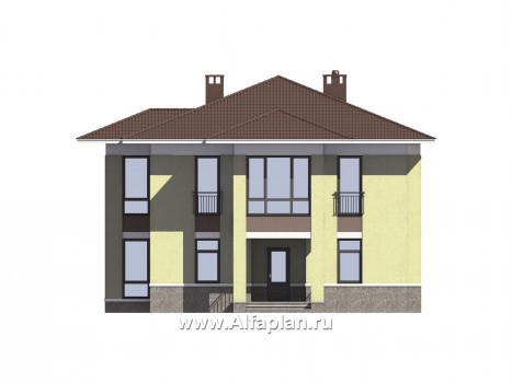 Проекты домов Альфаплан - Проект двухэтажного  кирпичного дома (пять спален) - превью фасада №1