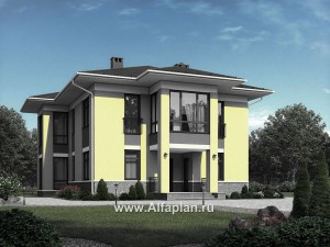 Проекты домов Альфаплан - Проект двухэтажного  кирпичного дома (пять спален) - превью основного изображения