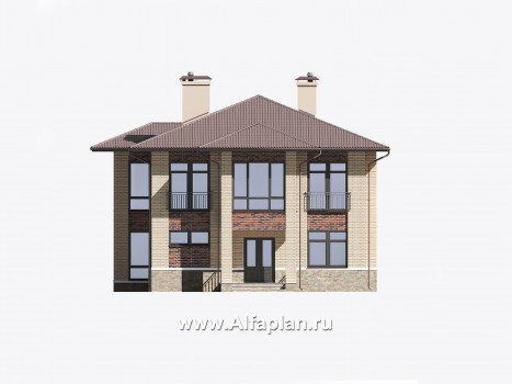 Проекты домов Альфаплан - Проект двухэтажного особняка с большой гостиной - превью фасада №1