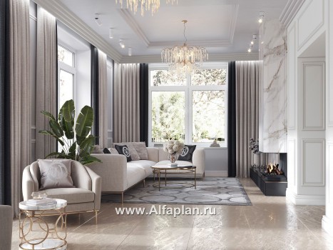 Проекты домов Альфаплан - Проект двухэтажного особняка с большой гостиной - превью дополнительного изображения №2