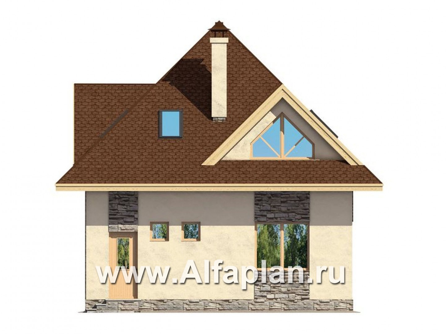 Проекты домов Альфаплан - Мансардный дом для маленького участка - изображение фасада №2