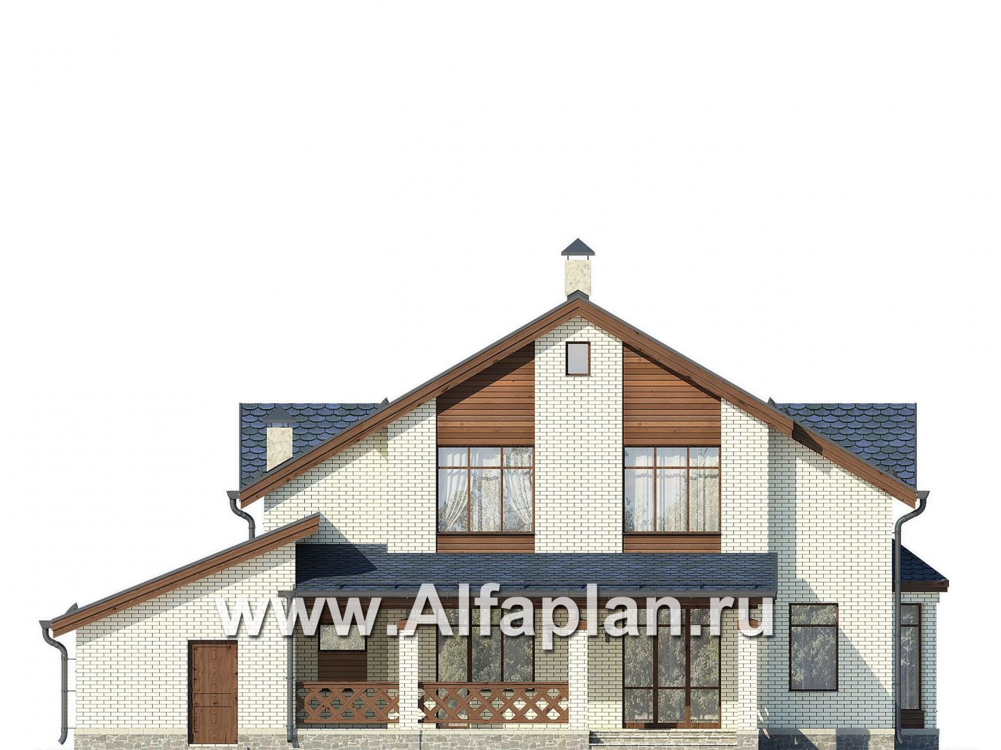 Проекты домов Альфаплан - Проект вместительного коттеджа с большим гаражом - изображение фасада №4